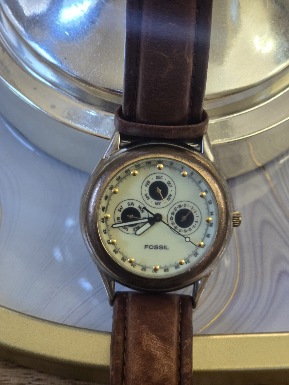 Fossil Men's Brown Leather Multi-Function Watch Japan Movement